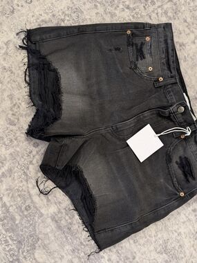 Distressed Black Denim Cutoff Shorts - Women's